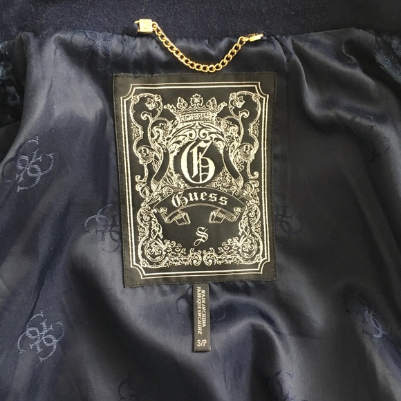 Guess Navy Coat with Gold Buttons and Velvet Dtls - Picture 4 of 7